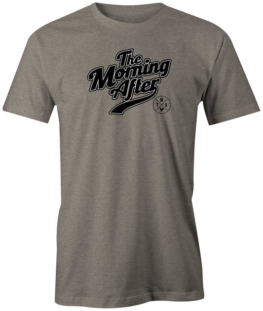 TMA STL TMASTL The Morning After Baseball Lettering Blues Cardinals The Morning After McKernan Show Morning Radio Logo Classic Tee Shirt Rooster Ozark Grey
