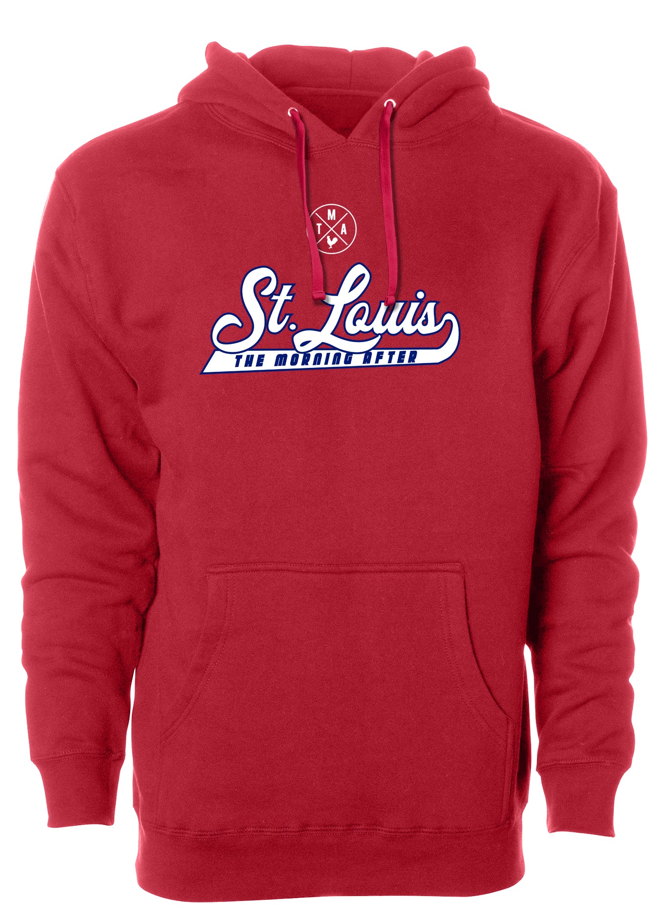 TMA STL The Morning After St. Louis Saint Hoodie Script Cardinals Baseball Red White Classic Style